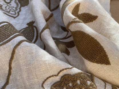 14 Berkbox96 Length Embroidery Floral Botanical Foliage White and Brown MSRP USD300+/y