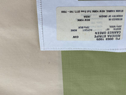 1 Berkbox97 Length 2.4yds Plains Textures by Scalamandre Riviera Stripe Cannes Green Beige / Natural Wool Silk MSRP USD364/yd