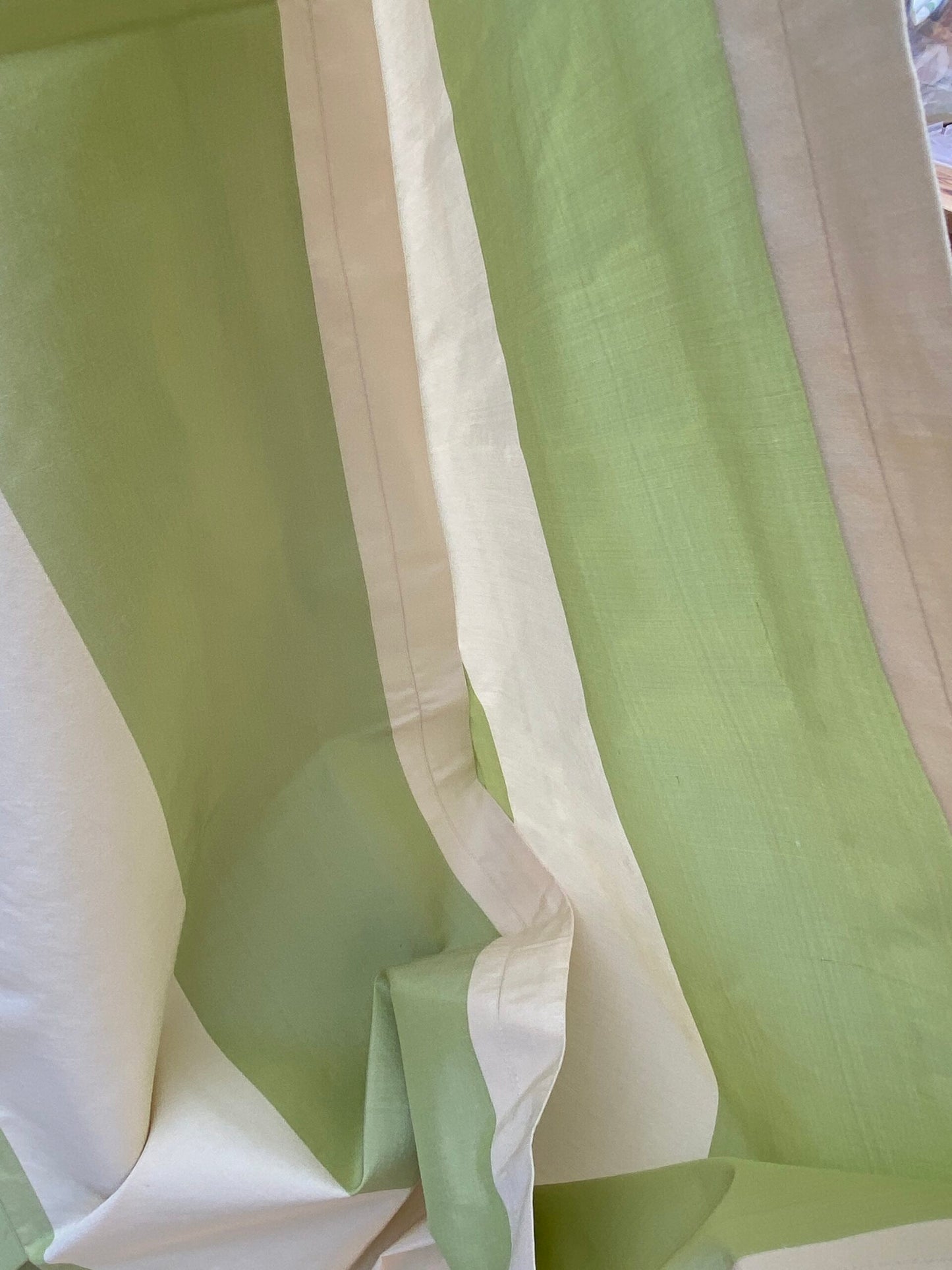 1 Berkbox97 Length 2.4yds Plains Textures by Scalamandre Riviera Stripe Cannes Green Beige / Natural Wool Silk MSRP USD364/yd