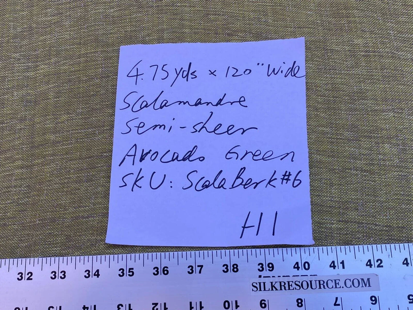 4.75yds X 120” Wide Scalamandre Semi-sheer Avocado Green Double Width