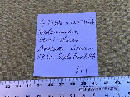 4.75yds X 120” Wide Scalamandre Semi-sheer Avocado Green Double Width