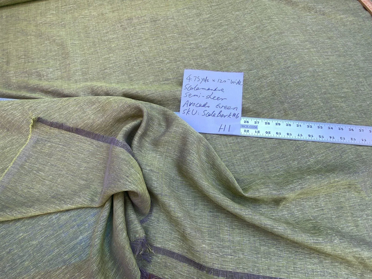 4.75yds X 120” Wide Scalamandre Semi-sheer Avocado Green Double Width