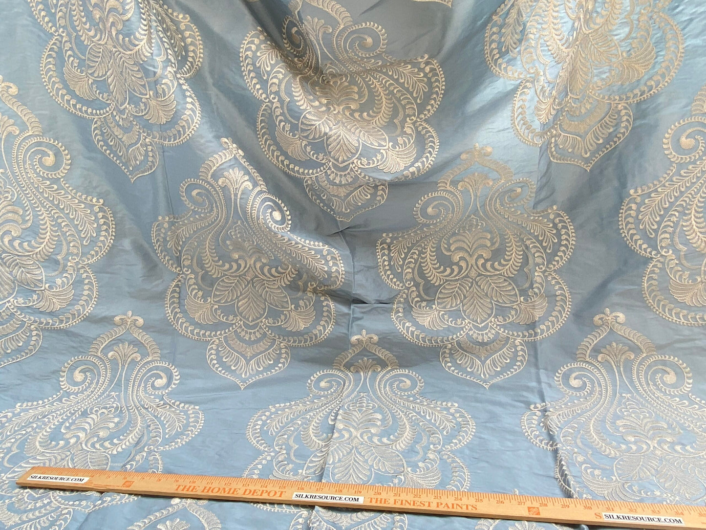 2 Berkbox97 Length Scalamandre Hillcrest Ivory On Celestial Blue Silk Renaissance Embroidery Medallion Embroidery 2.4 yds MSRP USD 394/Y