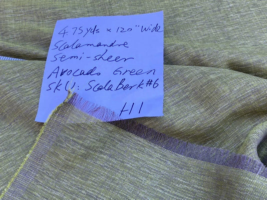 4.75yds X 120” Wide Scalamandre Semi-sheer Avocado Green Double Width