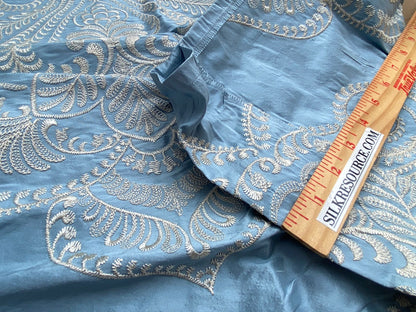 2 Berkbox97 Length Scalamandre Hillcrest Ivory On Celestial Blue Silk Renaissance Embroidery Medallion Embroidery 2.4 yds MSRP USD 394/Y