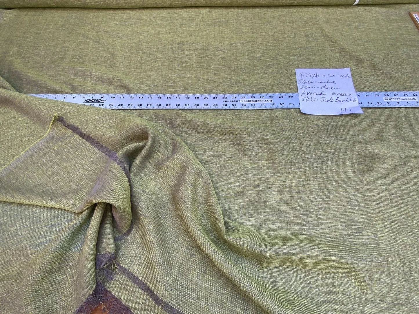 4.75yds X 120” Wide Scalamandre Semi-sheer Avocado Green Double Width