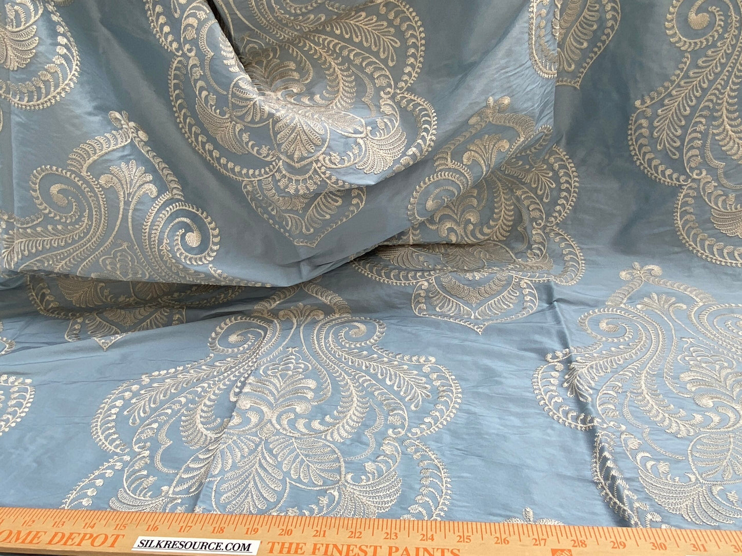 2 Berkbox97 Length Scalamandre Hillcrest Ivory On Celestial Blue Silk Renaissance Embroidery Medallion Embroidery 2.4 yds MSRP USD 394/Y