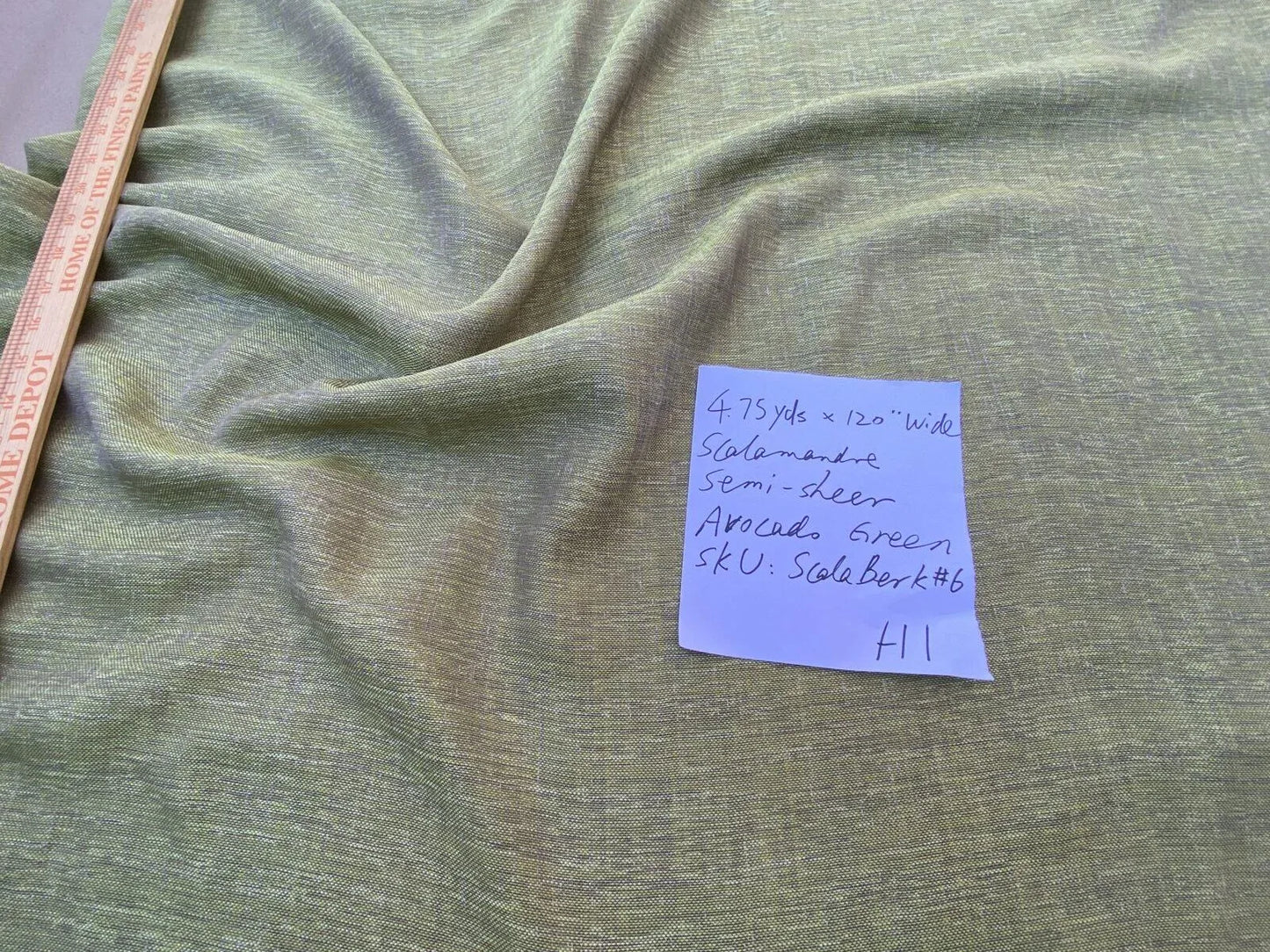 4.75yds X 120” Wide Scalamandre Semi-sheer Avocado Green Double Width