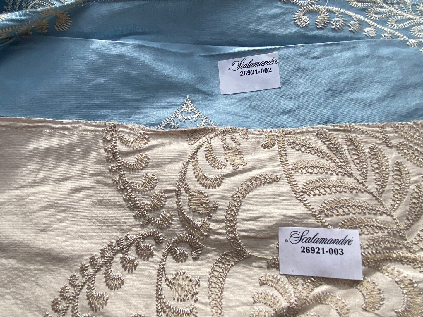 2 Berkbox97 Length Scalamandre Hillcrest Ivory On Celestial Blue Silk Renaissance Embroidery Medallion Embroidery 2.4 yds MSRP USD 394/Y