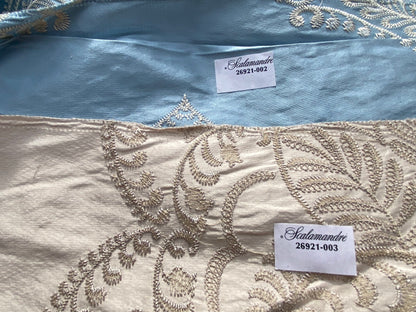 2 Berkbox97 Length Scalamandre Hillcrest Ivory On Celestial Blue Silk Renaissance Embroidery Medallion Embroidery 2.4 yds MSRP USD 394/Y