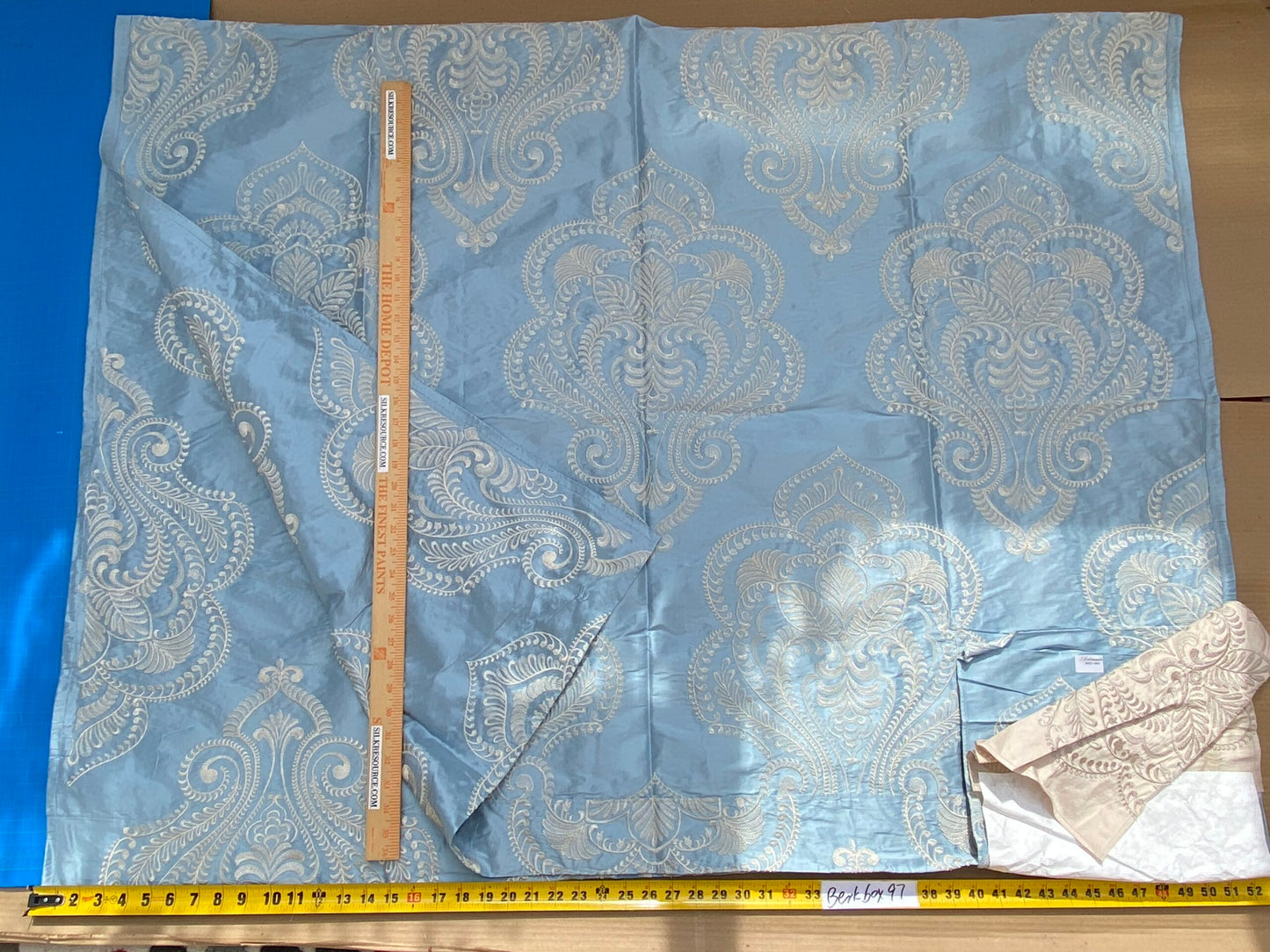 2 Berkbox97 Length Scalamandre Hillcrest Ivory On Celestial Blue Silk Renaissance Embroidery Medallion Embroidery 2.4 yds MSRP USD 394/Y