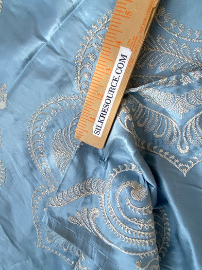 2 Berkbox97 Length Scalamandre Hillcrest Ivory On Celestial Blue Silk Renaissance Embroidery Medallion Embroidery 2.4 yds MSRP USD 394/Y