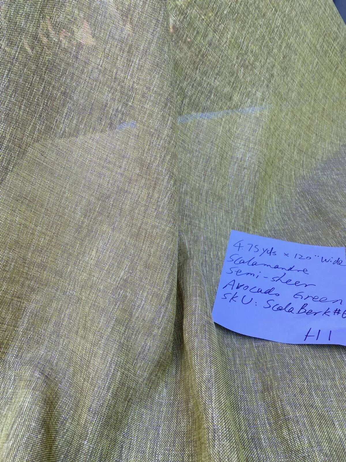 4.75yds X 120” Wide Scalamandre Semi-sheer Avocado Green Double Width