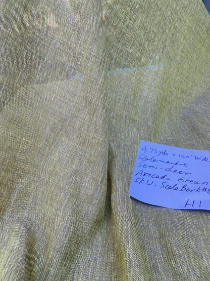 4.75yds X 120” Wide Scalamandre Semi-sheer Avocado Green Double Width