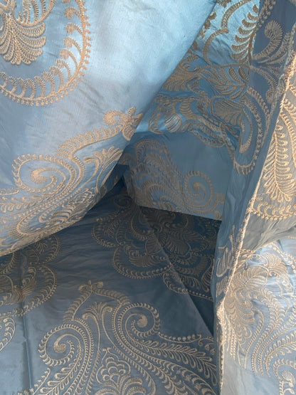 2 Berkbox97 Length Scalamandre Hillcrest Ivory On Celestial Blue Silk Renaissance Embroidery Medallion Embroidery 2.4 yds MSRP USD 394/Y