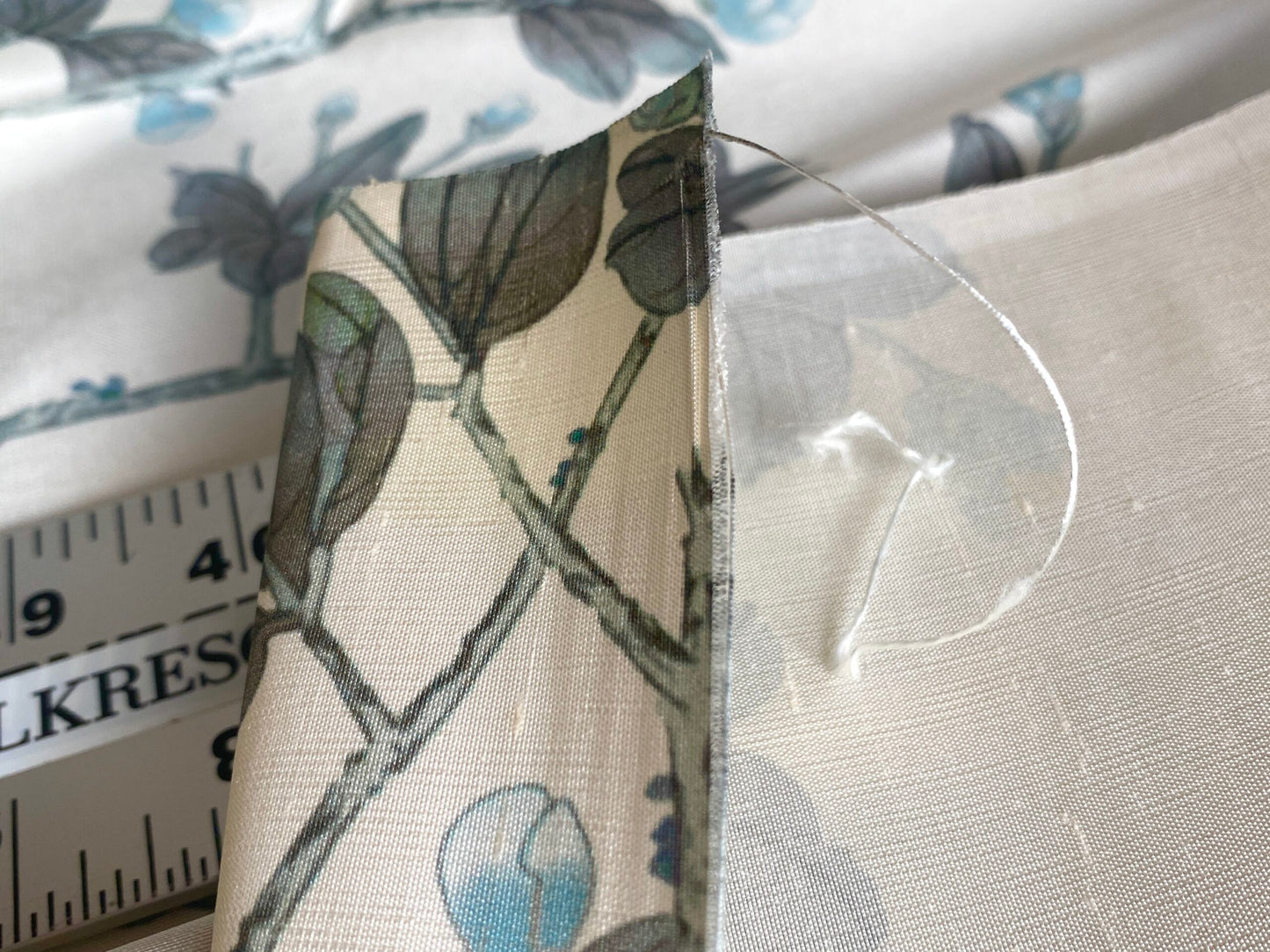 By Yd Scalamandre Knollwood Flower Tree Cherry Blossom Chinoiserie Blue Pewter Silk Print MSRP USD 320/Y