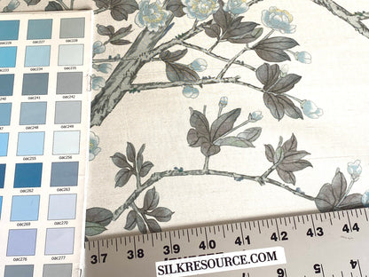 By Yd Scalamandre Knollwood Flower Tree Cherry Blossom Chinoiserie Blue Pewter Silk Print MSRP USD 320/Y