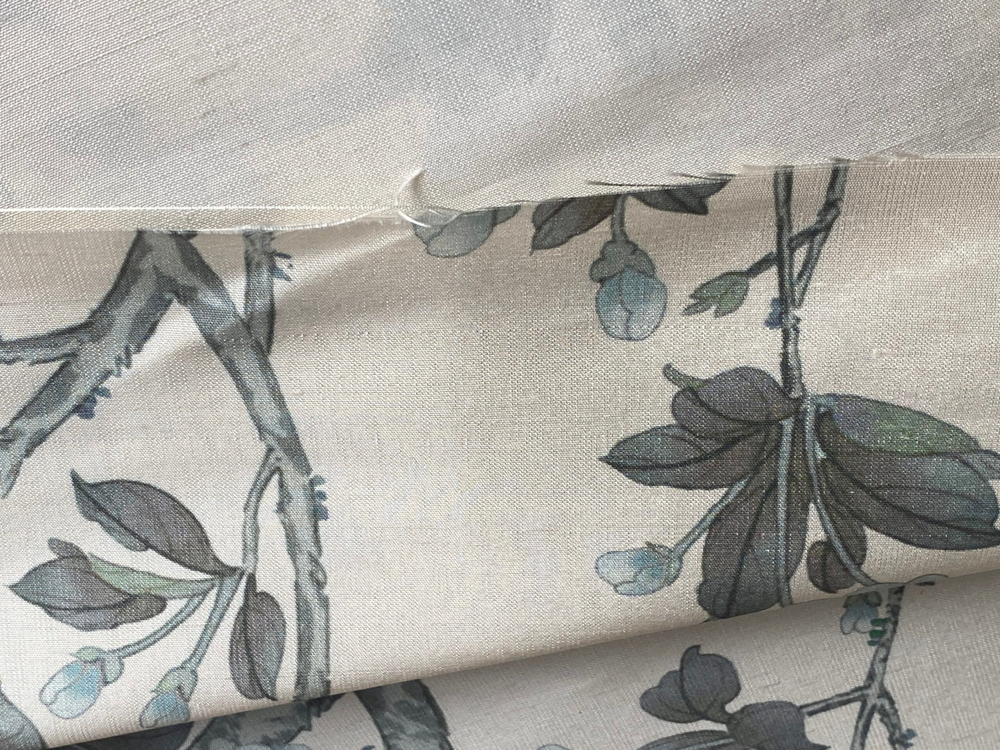 By Yd Scalamandre Knollwood Flower Tree Cherry Blossom Chinoiserie Blue Pewter Silk Print MSRP USD 320/Y