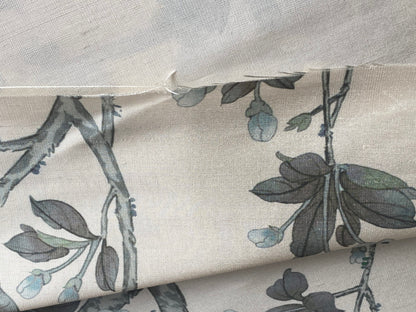 By Yd Scalamandre Knollwood Flower Tree Cherry Blossom Chinoiserie Blue Pewter Silk Print MSRP USD 320/Y