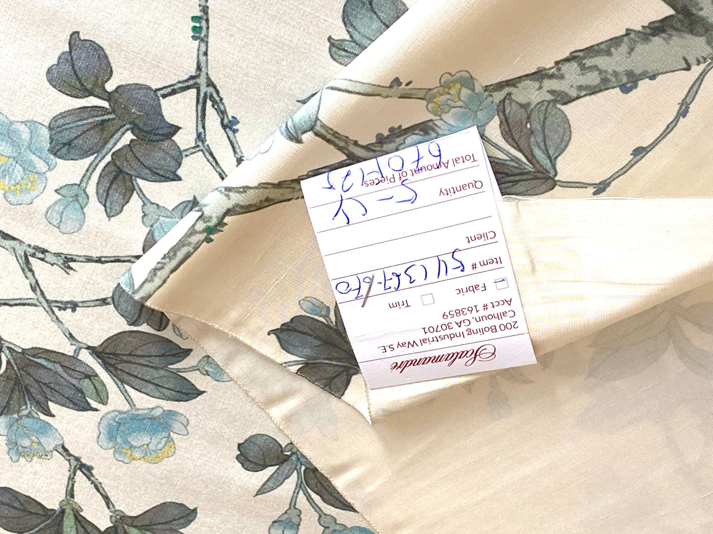 By Yd Scalamandre Knollwood Flower Tree Cherry Blossom Chinoiserie Blue Pewter Silk Print MSRP USD 320/Y