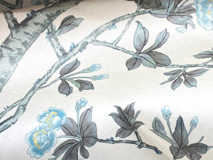 By Yd Scalamandre Knollwood Flower Tree Cherry Blossom Chinoiserie Blue Pewter Silk Print MSRP USD 320/Y