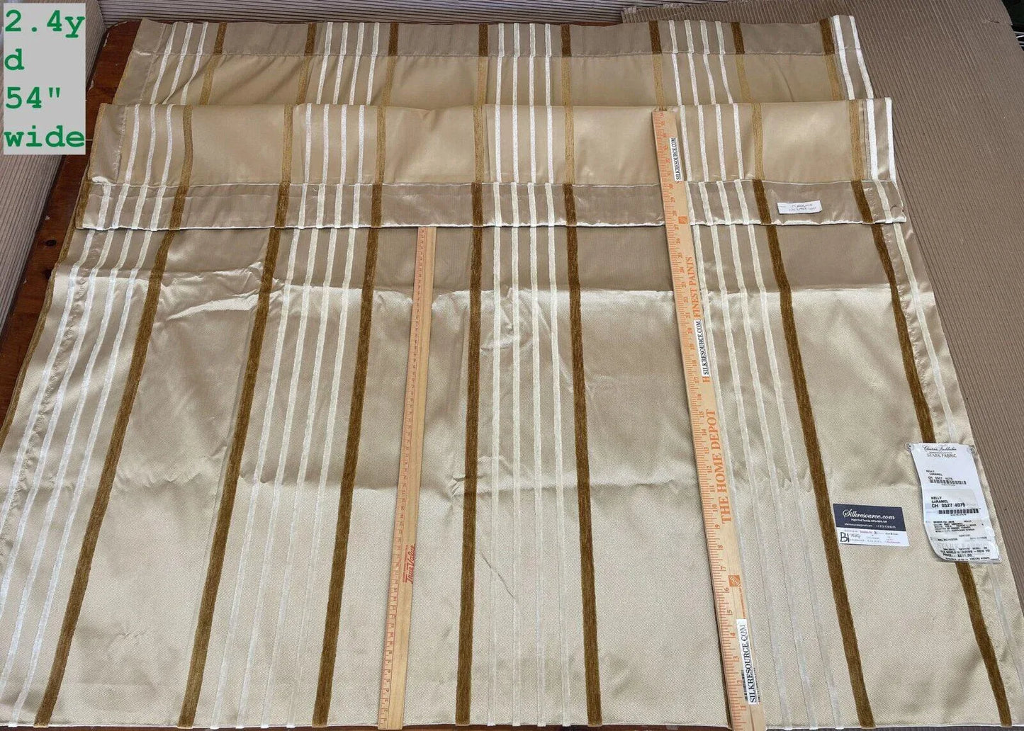 12 Berkbox1 Scalamandre Length Kelly Caramel Stripe Mocha Silver Satin Gray 2.4Yds MSRP USD 211/YD