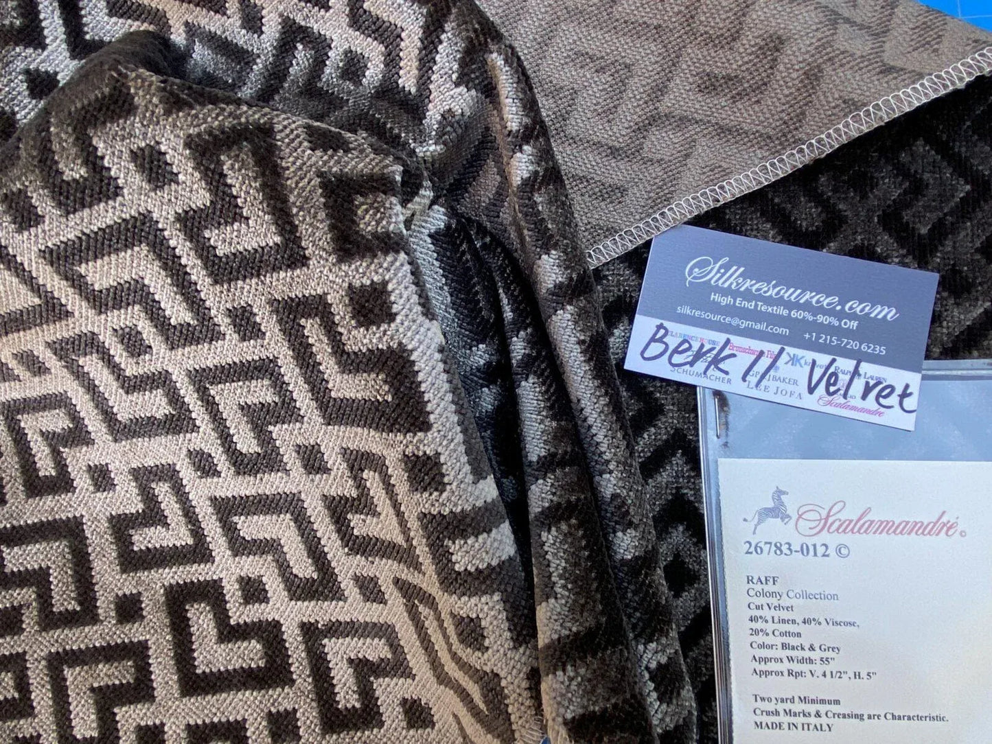 24 Berkbox11 Scalamandre Velvet Raff Colony Collection Black &amp; Grey