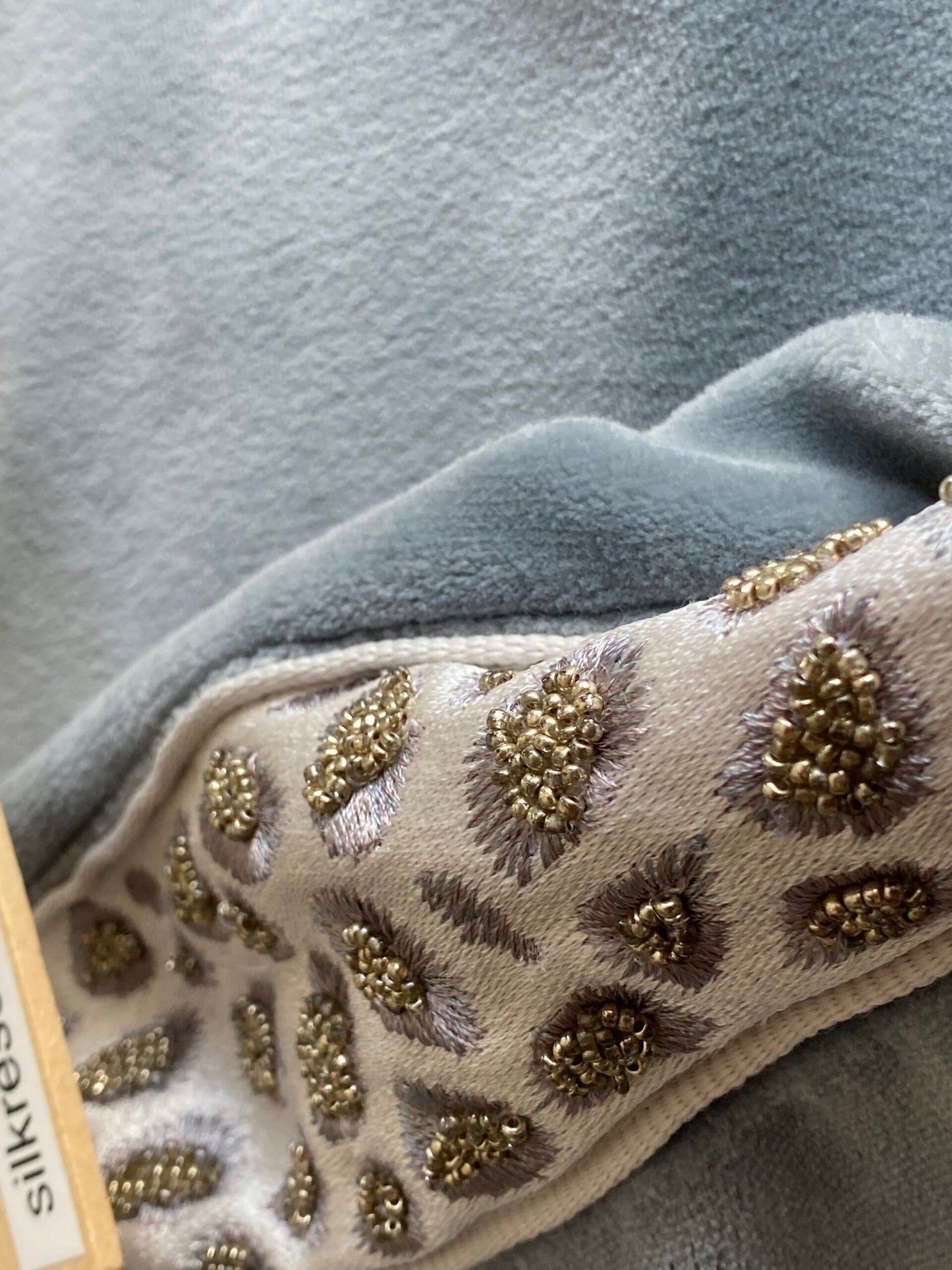 Pillow Case only Scalamandre Catwalk Velvet with beaded edge 20x20" pale Sky Blue MSRP$1100+