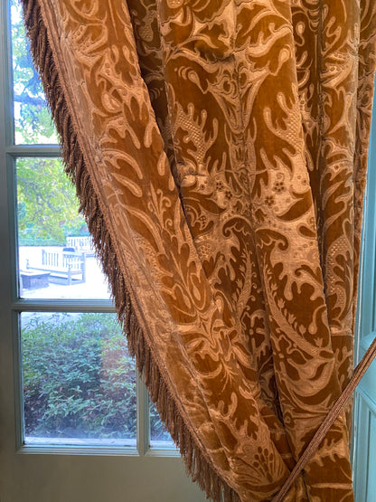 Scalamandre Vendome Camel Brown Cut Velvet Brown Gold Florentine Renaissance Damask MSRP USD292/y