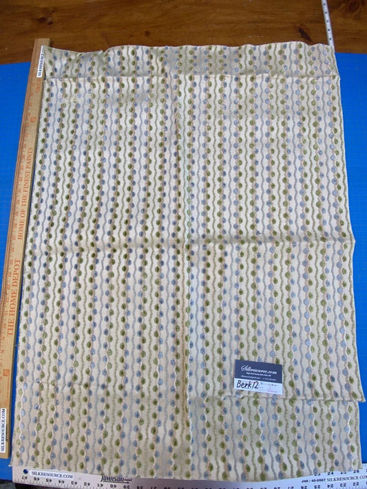 21 Berkbox12 Scalamandre Velvet Old World Weavers Lavina Squiggle Green, Blue Tan And Sliver Dot Circle Stripe Viscose 1y x 26″ MSRP USD 300/y