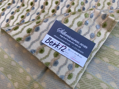 21 Berkbox12 Scalamandre Velvet Old World Weavers Lavina Squiggle Green, Blue Tan And Sliver Dot Circle Stripe Viscose 1y x 26″ MSRP USD 300/y