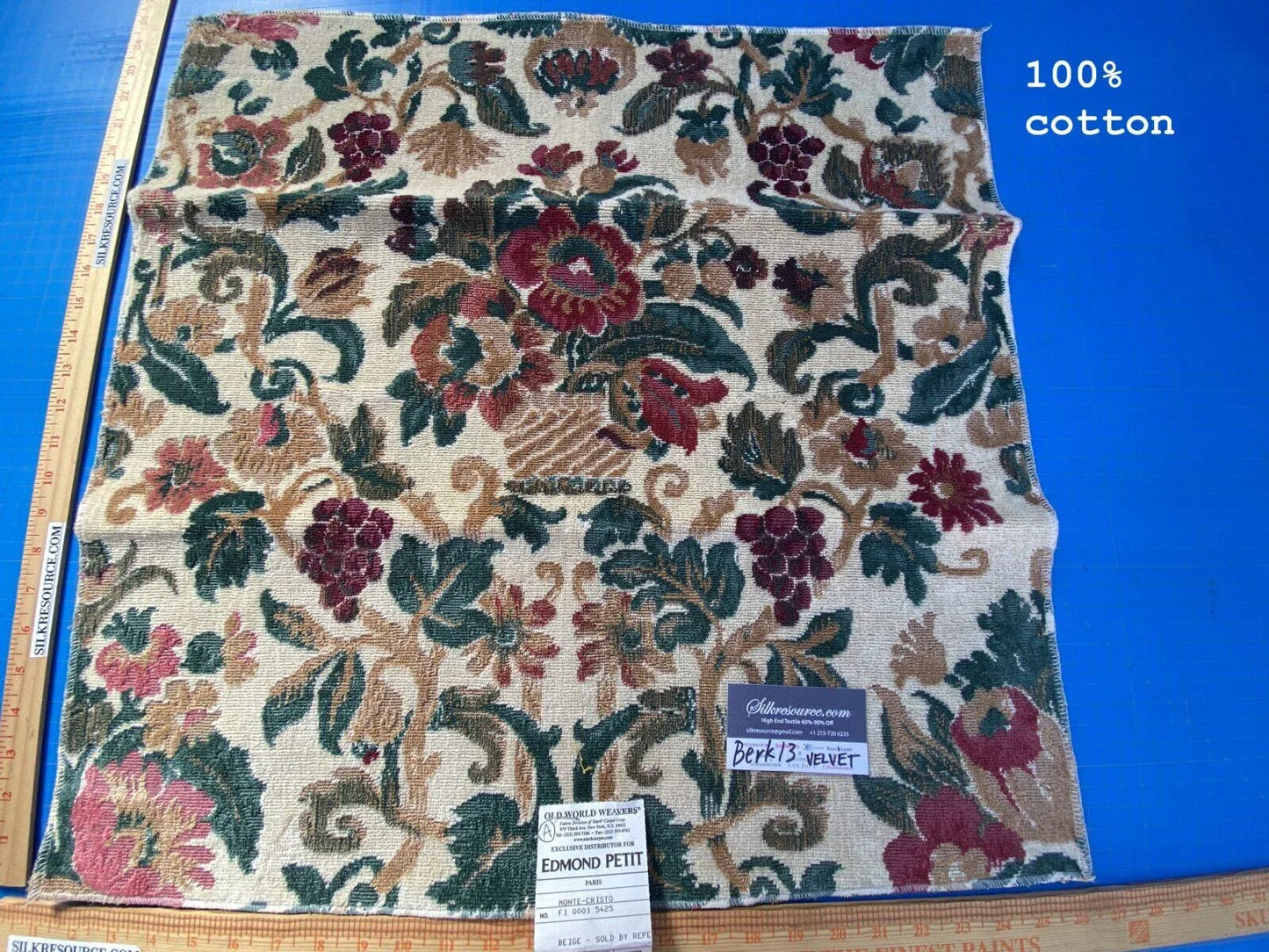 Scalamandre Monte Cristo Cut Velvet - Beige Red Green