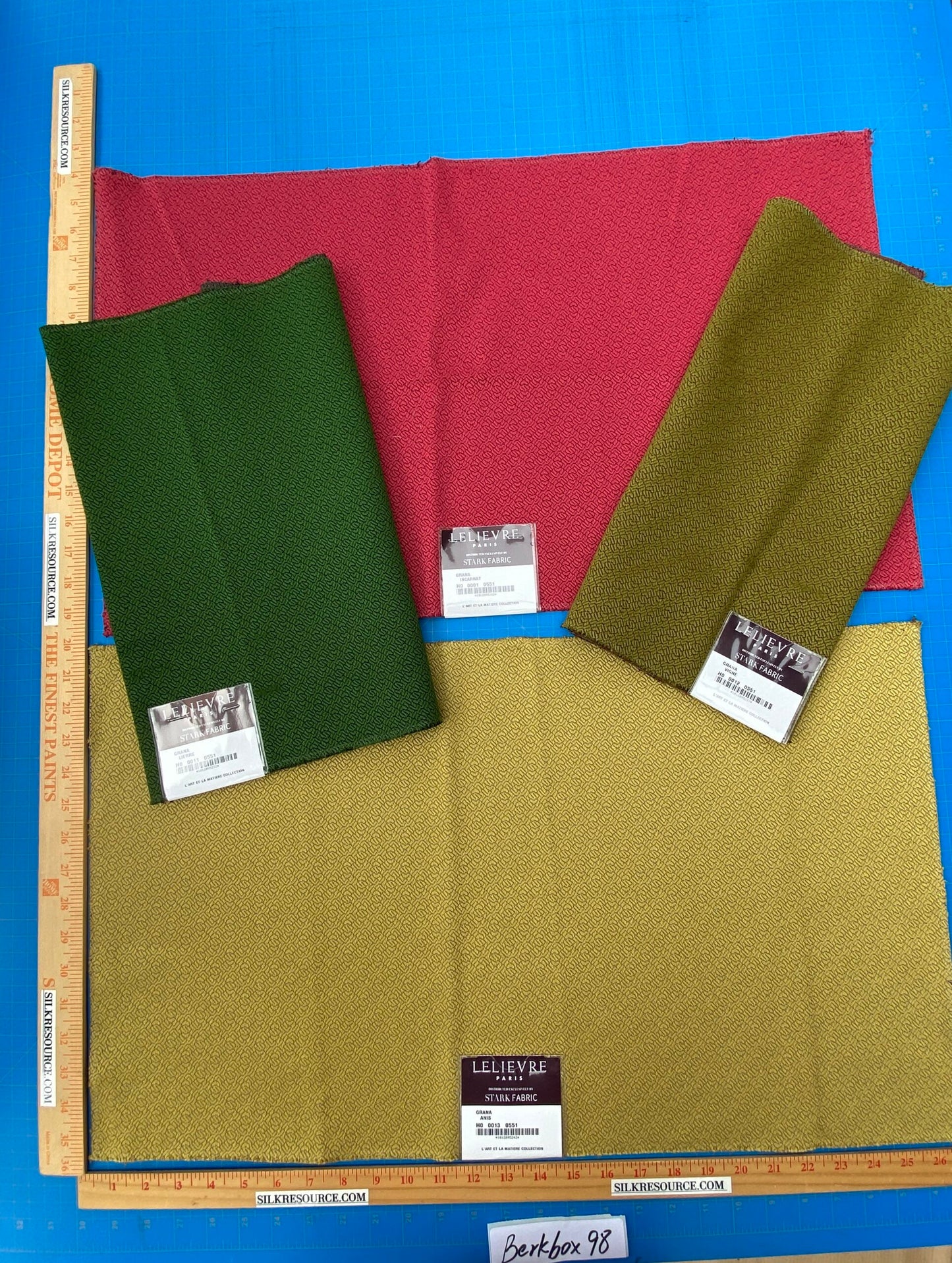 29 Berkbox98 Square Jacquard by Lelievre Paris Grana Vigne Texture 4 Pieces in Different Colorways MSRP USD 382/y