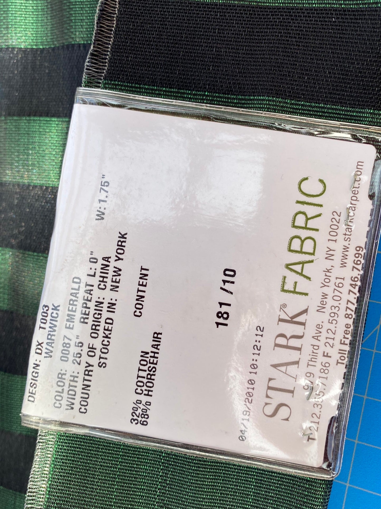 4 Berkbox99 Square Jacquard by Old World Weavers Warwick Emerald Stripe Green Black Horsehair MSRP USD700+/y