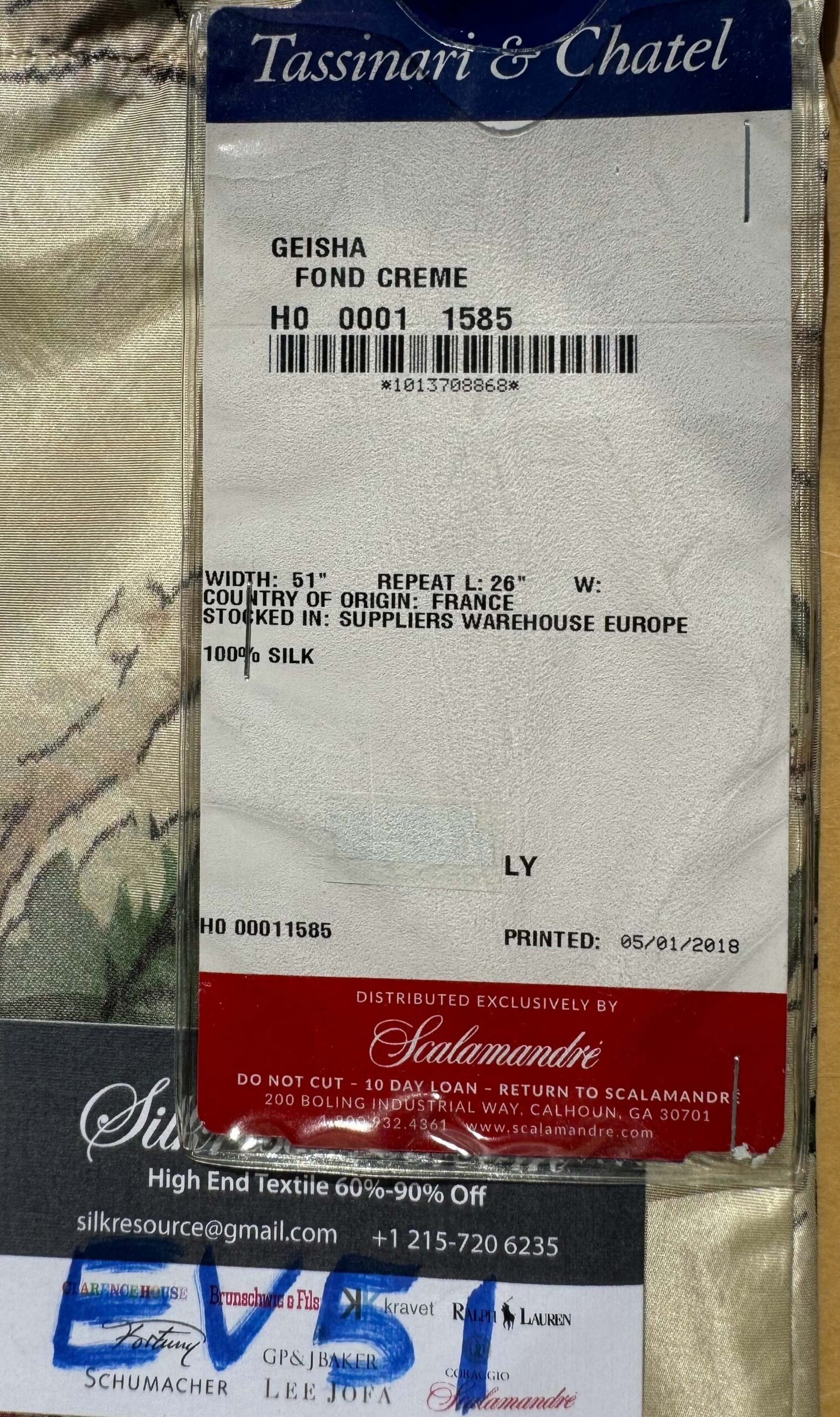 12 EV51 2.4y x 51"W Length Scalamandre Tassinari and Chatel Geisha Fond Creme Cream White Print Floral Botanical Historical MSRP USD2000+y
