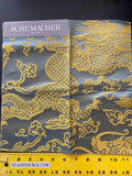 Schumacher Ruan Dragon Damask Gold Art Deco Chinoiserie Satin Cotton MSRP USD 316/y