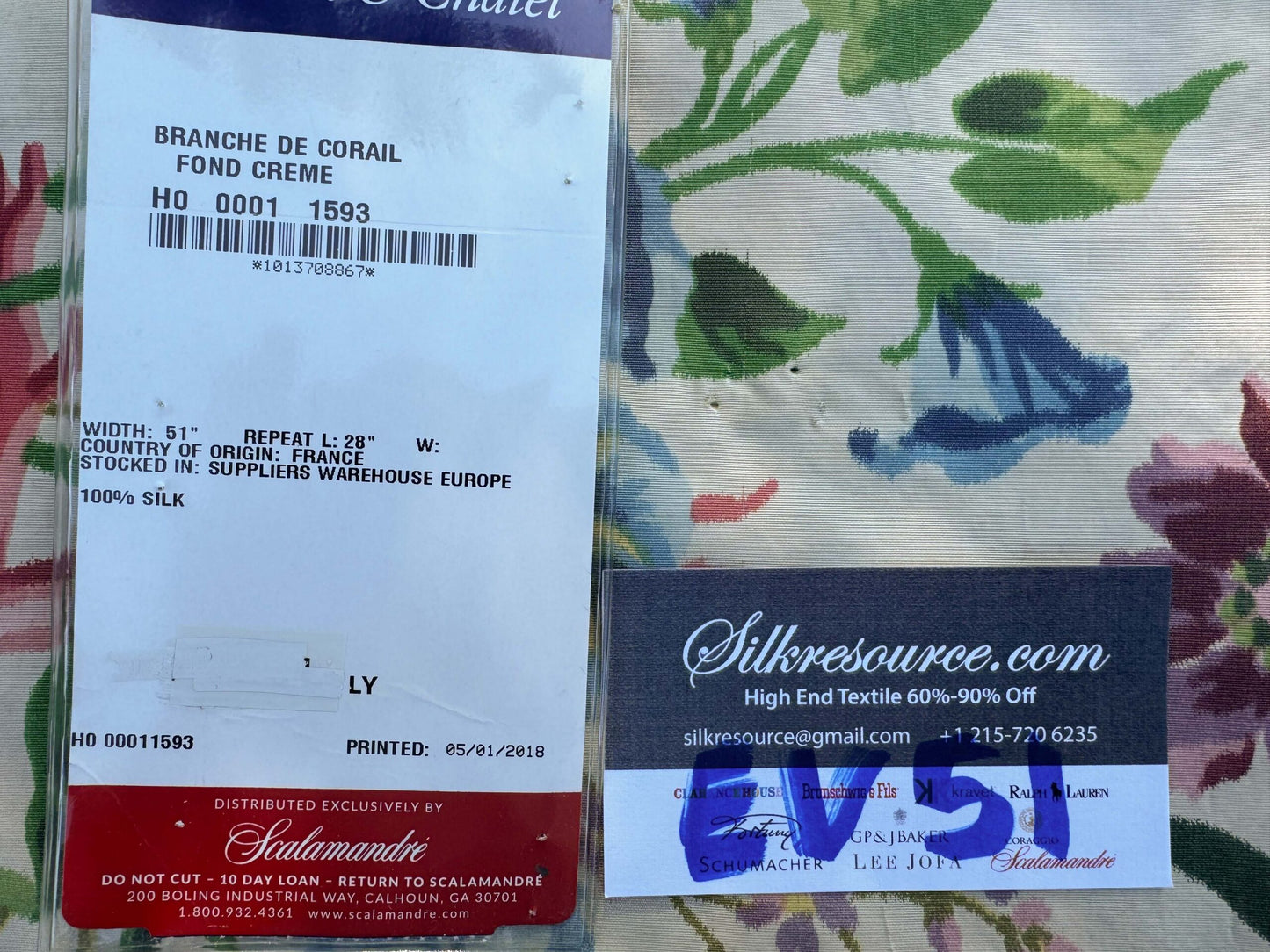 13 EV51 2.4y x 51"w Length Scalamandre Tassinari and Chatel Branche de Corail Fond Creme Coral Branch Rose Silk Warp Print Floral Botanical Historical MSRP USD2000+y
