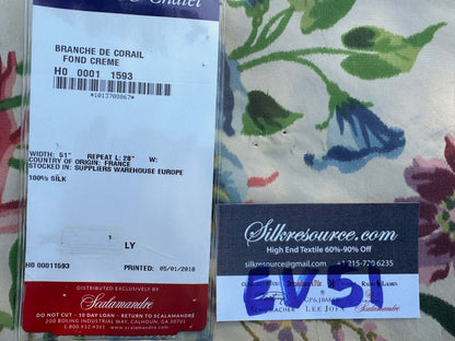 13 EV51 2.4y x 51"w Length Scalamandre Tassinari and Chatel Branche de Corail Fond Creme Coral Branch Rose Silk Warp Print Floral Botanical Historical MSRP USD2000+y