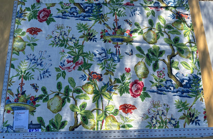 13 EV51 2.4YD Scalamandre Shantung Garden in Bloom Print Chinoiserie Flower Fruit Basket Floral Botanical Historical MSRP USD378/y
