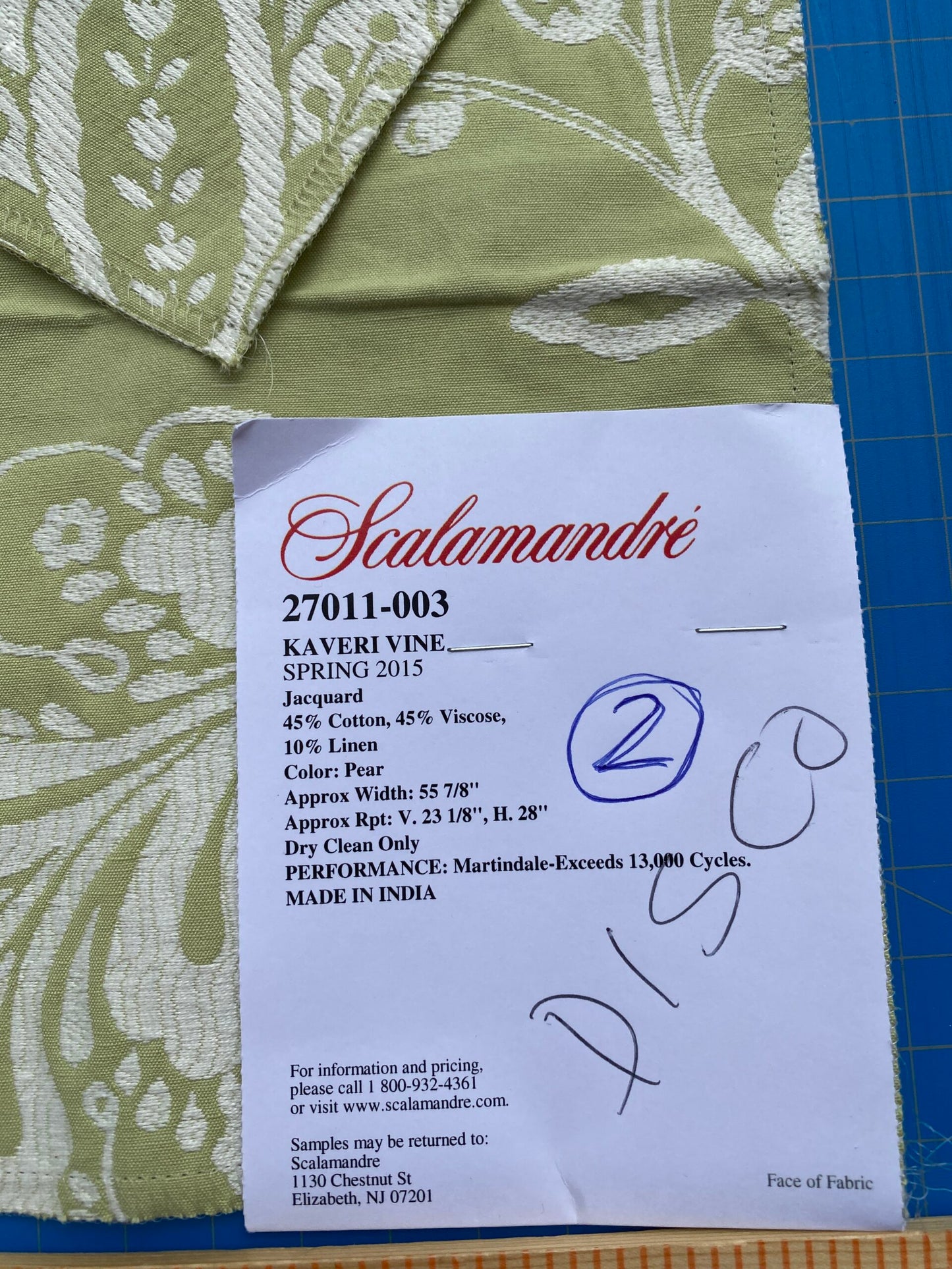 35 Berkbox99 Square Jacquard by Scalamandre Kaveri Vine Pear Green Jacquard Botanical Foliage Square inches MSRP USD232/y