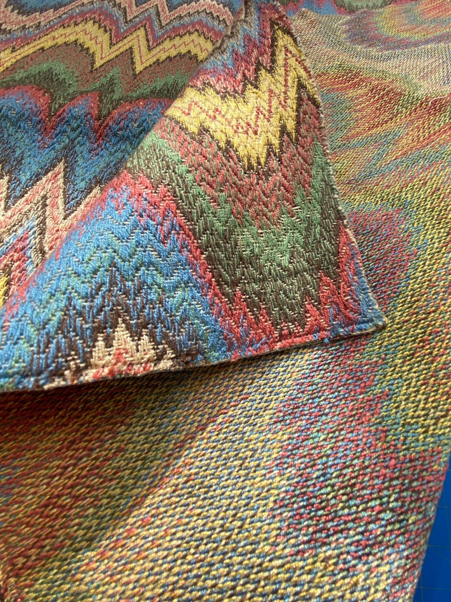 37 Berkbox99 Square Jacquard by Scalamandre Flamestitch Pattern Chevron Brown Yellow Green Red Blue MSRP USD300+/y