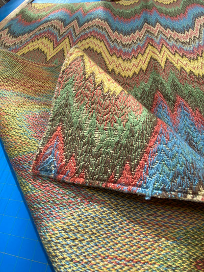37 Berkbox99 Square Jacquard by Scalamandre Flamestitch Pattern Chevron Brown Yellow Green Red Blue MSRP USD300+/y