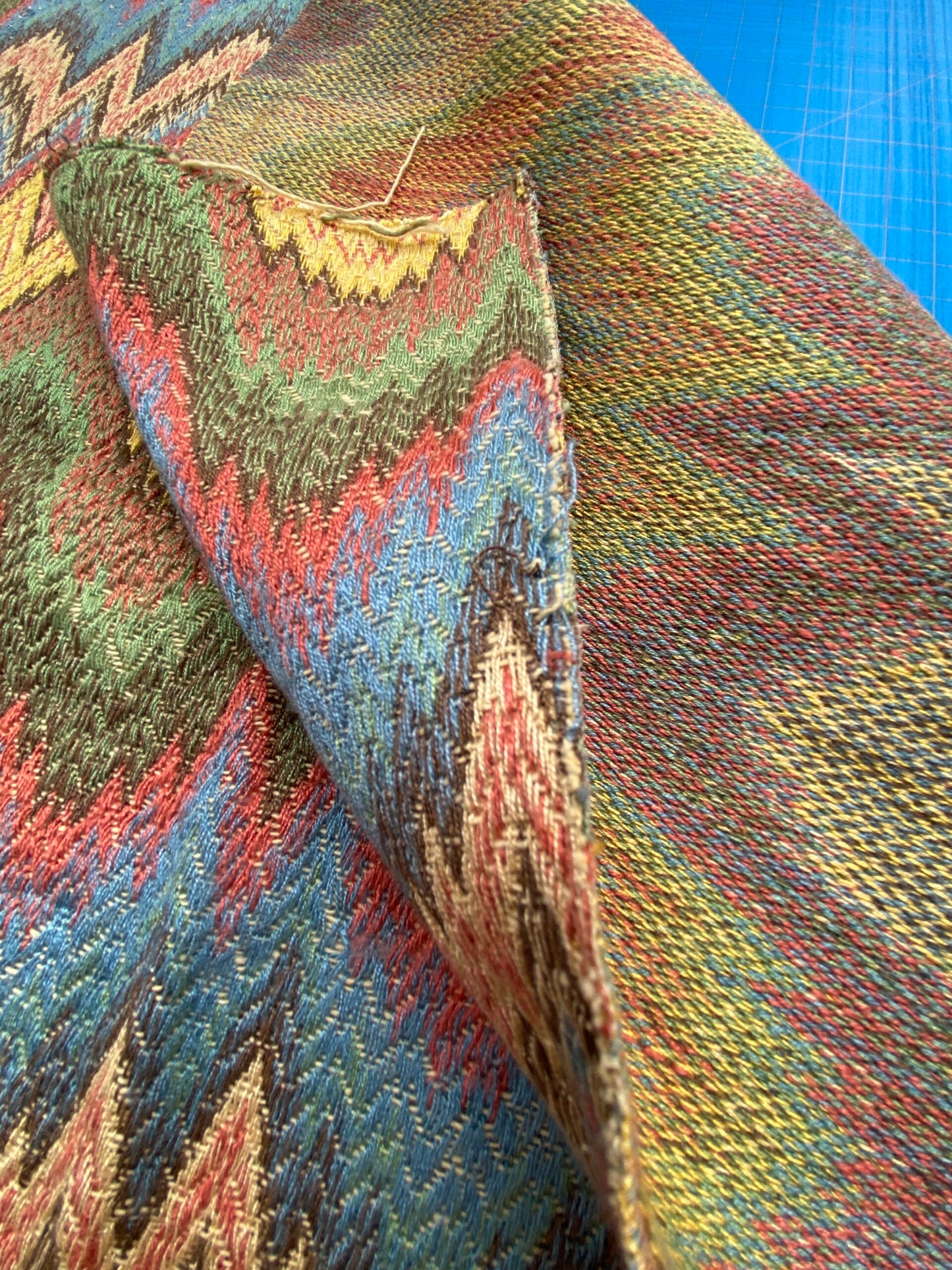 37 Berkbox99 Square Jacquard by Scalamandre Flamestitch Pattern Chevron Brown Yellow Green Red Blue MSRP USD300+/y