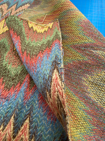 37 Berkbox99 Square Jacquard by Scalamandre Flamestitch Pattern Chevron Brown Yellow Green Red Blue MSRP USD300+/y