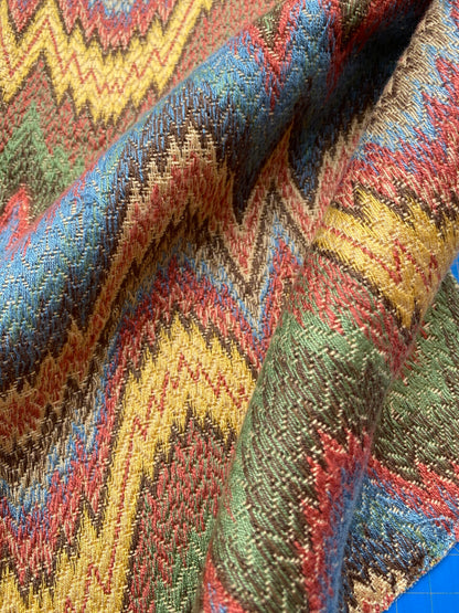 37 Berkbox99 Square Jacquard by Scalamandre Flamestitch Pattern Chevron Brown Yellow Green Red Blue MSRP USD300+/y