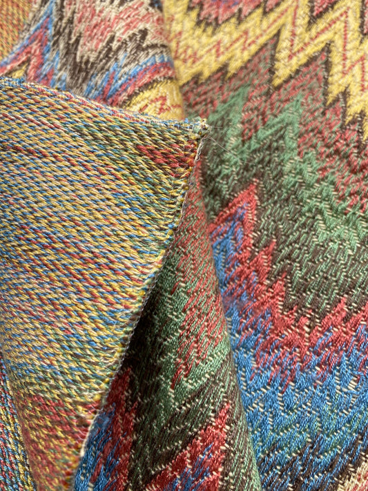 37 Berkbox99 Square Jacquard by Scalamandre Flamestitch Pattern Chevron Brown Yellow Green Red Blue MSRP USD300+/y