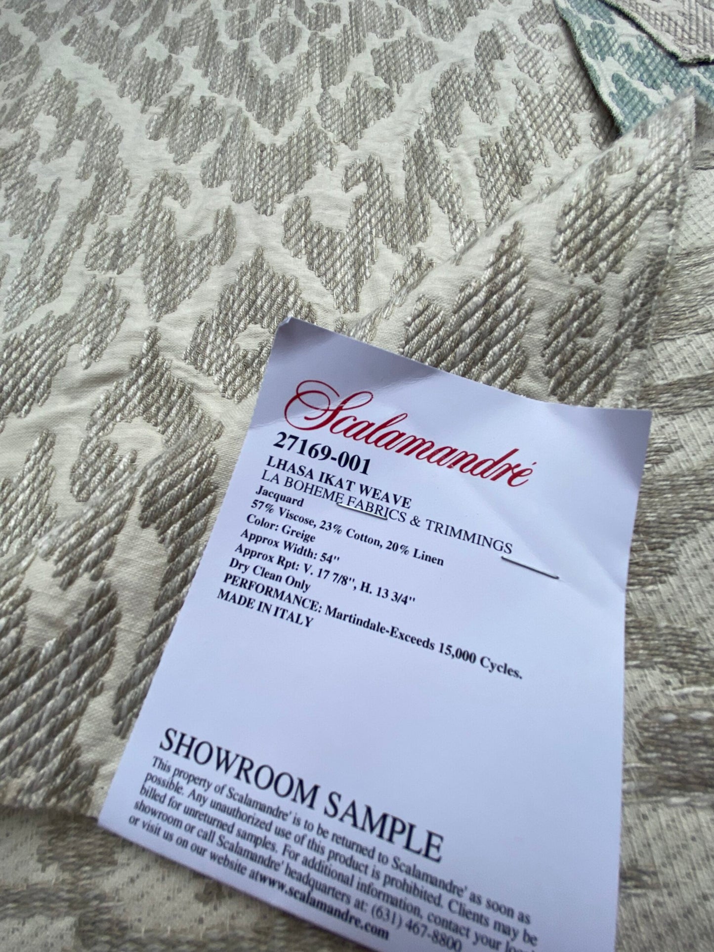 39 Berkbox99 Square Embroidery by Scalamandre Lhasa Ikat Weave Greige Beige Gray and White MSRP USD 362/Y