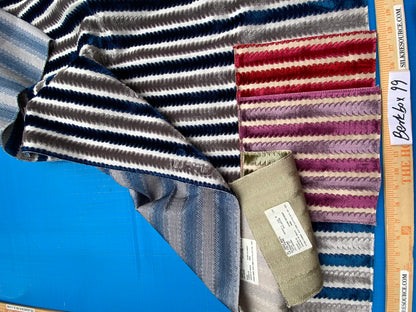 40 Berkbox99 Square Velvet by Scalamandre Old World Weavers La Foltiere Sapphire Platinum blue White Gray Cut Velvet Stripe MSRP USD 284/y