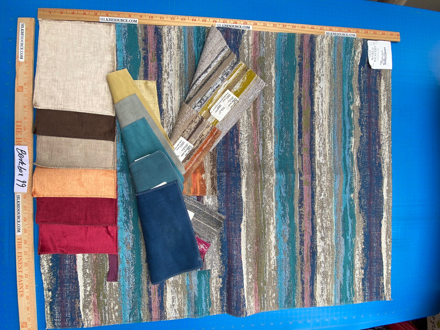 41 Berkbox99 Square Jacquard by Old World Weavers Stria Turquoise Marine Stripe Abstract Blue Gray Beige MSRP USD260/y