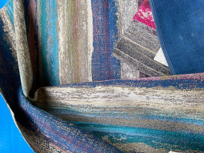 41 Berkbox99 Square Jacquard by Old World Weavers Stria Turquoise Marine Stripe Abstract Blue Gray Beige MSRP USD260/y